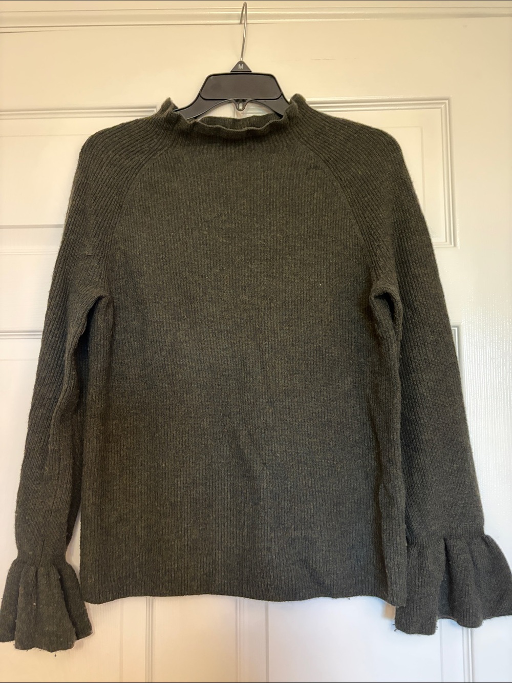 Banana Republic Olive Ruffle-Cuff Mock Neck Sweater